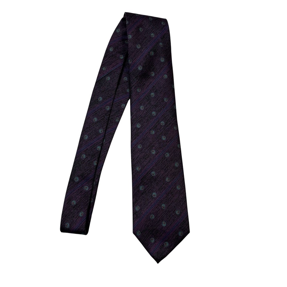 Vintage Giorgio Armani Tie Purple Olive Print 100% Silk Hand Made Cocktai Event